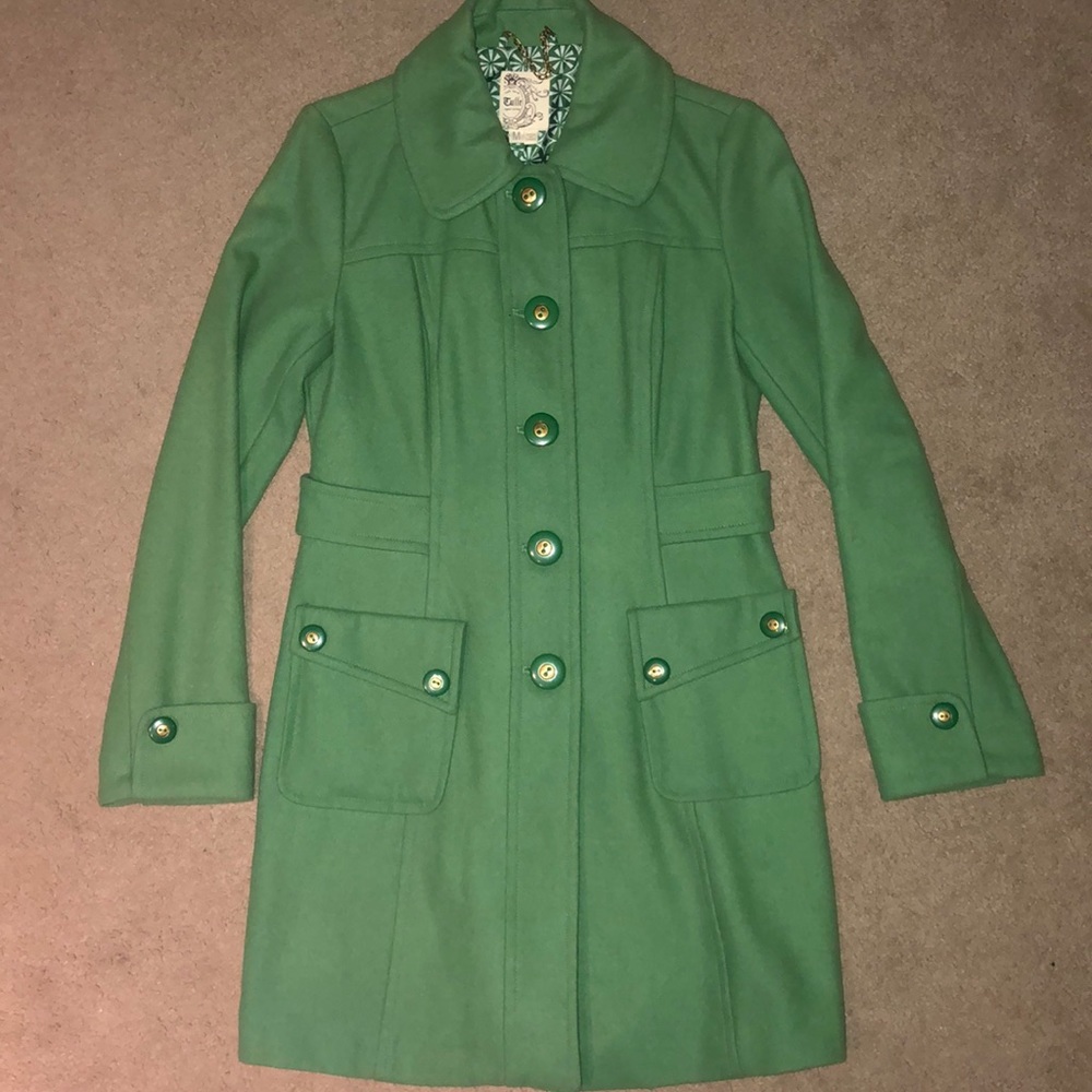Green mid-thigh Pea Coat! PERFECT condition